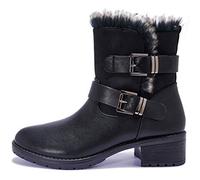 New Womans Ankle High Grip Sole Low Heel Black Brown Boots Sizes 3 4 5 6 7 8 Winter Warm Faux Fur Collar