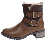 New Womans Ankle High Grip Sole Low Heel Black Brown Boots Sizes 3 4 5 6 7 8 Winter Warm Faux Fur Collar