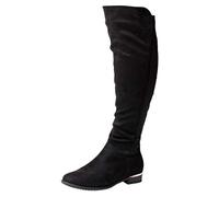 New Womans Black Knee High Boots Stretch Suede/Nylon Zips Wide Fit Calf Flat Gold Heel Pearl Detail 3 4 5 6 7 8 Shoes