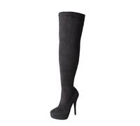New Womans Black Red Pink Ladies Mens Fetish Stretch Patent Over The Knee Thigh High Heel Platform Stiletto Boots (5 UK, Black - Microsuede Stretch)