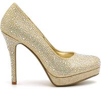 New Womans Ladies HIGH Heel Sparkly Diamante Party Bridal Wedding Court Shoes Size 3 4 5 6 7 8 (4 UK, Gold)