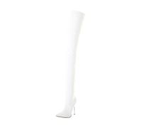 New Womans Ladies Sexy Stretch Patent Crotch Over The Knee Mens Thigh High Heel Silver Chrome Steel Stiletto Boots