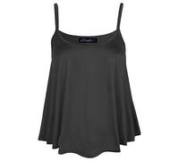 NEW WOMEN PLAIN SWING CAMI VEST STRING NEON CROP TOP LADIES SWING STRING CROP TOP PLUS SIZES UK SIZE 8-26 (S/M 8-10, BLACK)