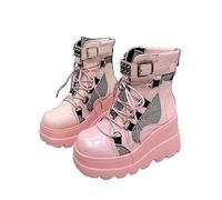 New Women Punk Gothic Motorcycle Boots 2024 Platform Chunky High Heel Ankle Boot Ladies Cool Wedge Woman Black Female Shoes (Pink, UK Footwear Size System, Adult, Women, Numeric, Medium, 6)