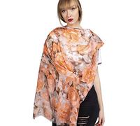 NEW Women Rose Flower Floral Print Soft Cotton Scarf Wrap Large Spring Summer UK (Orange)