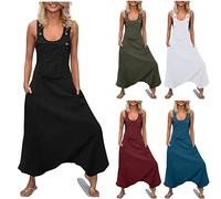 New Women's Baggy Jumpsuit Playsuit UK Clearance Loose Wide Leg Romper Summer Long Pants Solid Color Dungarees Harem Overalls Sleveless Trousers Pants with Pockets Plus Size Summer Clothing Black