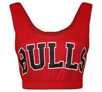 New Womens Bulls Crop Top Vest Mini Chicago Bralet Gym Work Out Sports Basketball Red