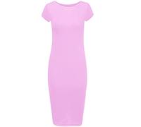New Womens Cap Sleeve Palin Body Con Midi Dress Ladies Stretch Bodycon Summer Midi Dress UK Plus Size 8 to 26 Baby Pink
