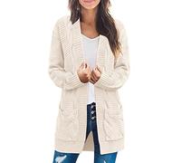 New Womens Chunky Cable Knitted Oversized Longline Hooded Cape Cardigan Ladies Baggy Pocket Long Jumpers Coatigan UK Plus Size 8-14 Beige