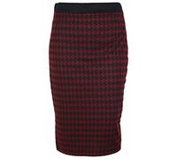 New Womens Dogtooth Print Wiggle Tube Skirts Ladies Houndstooth Pattern Long Pencil Skirt Plus Size Burgundy Maroon Size 24 - 26
