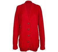 New Womens Everyday Long Sleeve Button Top Ladies Chunky Aran Cable Knit Grandad Cardigan Red Size 12 - 14