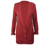 New Womens Everyday Long Sleeve Button Top Ladies Chunky Aran Cable Knit Grandad Cardigan Rust Size 16