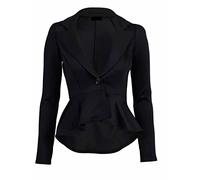 New Womens Fitted Dip Hem Peplum Style Ladies Button Blazer Jacket, Black, UK 20