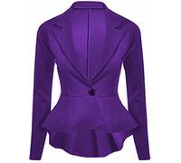 New Womens Fitted Dip Hem Peplum Style Ladies Button Blazer Jacket, Purple, UK 16