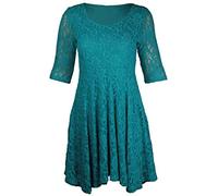 New Womens Floral Lace Lined Three Quarter 3/4 Sleeve Scoop Neck Ladies Skater Style Mini Party Dress Plus Size Jade Green Size 20