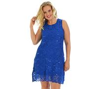 New Womens Floral Lace Sleeveless Scoop Neckline Ladies Layer Lined Sequin Evening Dress Plus Size Royal Blue Size 12 - 14