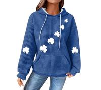 New Women's Hoodies Long Sleeve Tops For St Patrick's Day Hooded Reversible Shamrock Green Pattern Print Waffle Sweatshirts Casual Drawstring Trendy Pullovers T Shirts Holiday Birthday Gifts Sales