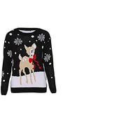 New Women's Ladies Christmas Novelty Baby Deer Bambi Print Jumper Pullover Top. UK 8-26