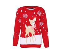 New Women's Ladies Christmas Novelty Baby Deer Bambi Print Jumper Pullover Top. UK 8-26