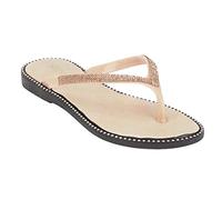New Womens Ladies Diamante Sandals Summer Beach FLIP Flops Toe Post Shoes (Nude, 6)