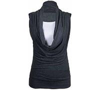 New Womens Ladies Gathered Drape Cowl Neck Top Sleeveless Vest T-Shirt UK 8-26 Charcoal