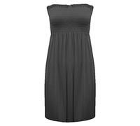 NEW WOMENS LADIES PLAIN SHEERING BOOBTUBE BANDEAU SUMMER STRAPLESS SHORT DRESS TOP (S/M(8-10), Black)