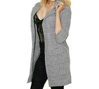 New Womens Ladies Sexy Longline Check Dog Tooth 3/4 Sleeve Duster Coat Ladies Casual Wear Jacket Blazer (check, 14)