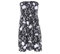 New Womens Ladies Sheering Top Strapless Bandeau Dress Top Jersey Ladies Plus Size Boobtube Top Dress UK 8-22 (XL - 16/18, Bang) (Skull Rose, (UK XL 16-18))