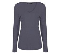 New Women's Long Sleeve V Neck Stretch Jersey Basic Plain Top T-Shirt UK 8-26 (Black, UK 12-14 M/L)