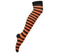 New Womens Over Knee Long Horizontal Stripe Ladies Thigh High Striped Overknee Socks Orange/Black
