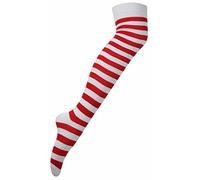 New Womens Over Knee Long Horizontal Stripe Print Ladies Thigh High Striped Patterned Overknee Socks Red & White