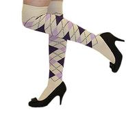 New Womens Over The Knee Argyle Socks Ladies Knee High OTK Socks Pub Golf Fancy Dress (Cream and Purple)