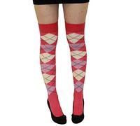 New Womens Over The Knee Argyle Socks Ladies Knee High OTK Socks Pub Golf Fancy Dress (Pink, Lilac and Cream)