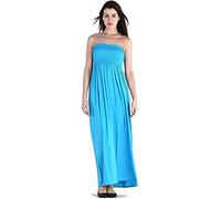 New Womens Plain Long Strapless Elasticated Shearing Ladies Bandeau Shirred Boob Tube Summer Maxi Dress Turquoise Size 16-18 (L/XL)