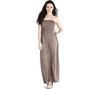 New Womens Plain Long Strapless Elasticated Shearing Ladies Bandeau Shirred Boob Tube Summer Maxi Dress Mocha Size 8 - 10
