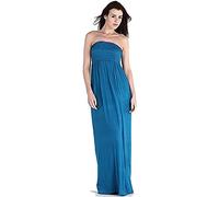 New Womens Plain Long Strapless Elasticated Shearing Ladies Bandeau Shirred Boob Tube Summer Maxi Dress Teal Size 16-18 (L/XL)