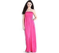 New Womens Plain Long Strapless Elasticated Shearing Ladies Bandeau Shirred Boob Tube Summer Maxi Dress Cerise Size 20 (XXL)