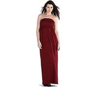 New Womens Plain Long Strapless Elasticated Shearing Ladies Bandeau Shirred Boob Tube Summer Maxi Dress Burgundy Size 20 (XXL)