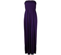 New Womens Plain Long Strapless Elasticated Shearing Ladies Bandeau Shirred Boob Tube Summer Maxi Dress Purple Size 12 - 14