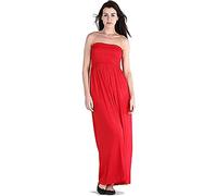New Womens Plain Long Strapless Elasticated Shearing Ladies Bandeau Shirred Boob Tube Summer Maxi Dress Red Size 20 (XXL)