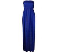New Womens Plain Long Strapless Elasticated Shearing Ladies Bandeau Shirred Boob Tube Summer Maxi Dress Royal Blue Size 16-18 (L/XL)