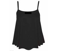 New Womens Plain Swing Vest Sleeveless Strappy Cami Ladies Plus Size Flared Top Size UK 8-30 Black