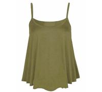 New Womens Plain Swing Vest Sleeveless Strappy Cami Ladies Plus Size Flared Top Size UK 8-30 Khaki