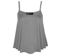 New Women's Plain Swing Vest Sleeveless Top Strappy Cami Ladies Plus Size Flared UK 8-26 Grey