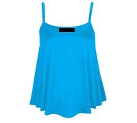 New Women's Plain Swing Vest Sleeveless Top Strappy Cami Ladies Plus Size Flared UK 8-26 Turquoise