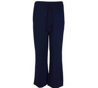 New Womens Plain Wide Leg Casual Trousers Ladies Stretch Fit Tie Trim Palazzo Pants Plus Size Navy Blue Size 18