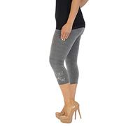 New Womens Plus Size Butterfly Sequin Ladies Stretch 3/4 Leggings Trousers Dark Grey Size 16 - 18