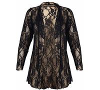New Womens Plus Size Floral Pattern Lace Cardigan Long Sleeve Womens Waterfall Open Top Black Size 20 - 22