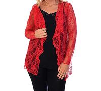 New Womens Plus Size Floral Pattern Lace Cardigan Long Sleeve Womens Waterfall Open Top Red Size 24-26