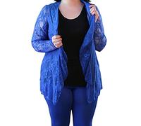 New Womens Plus Size Floral Pattern Lace Cardigan Long Sleeve Womens Waterfall Open Top Royal Blue Size 22-24